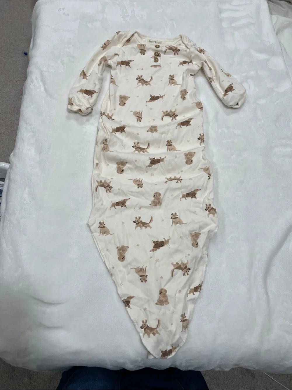 Cream Puppy-Print Baby Sleep Sack with Knot Closure